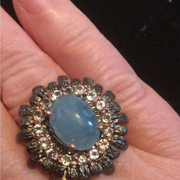 Elegant Genuine Aquamarine Cabochon Ring - Picture 10 of 11